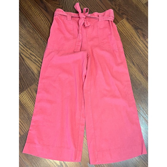 Sound Style Heathered Red Paper bag Wide Leg Capri Pants Tie Waist SZ S NEW - Picture 1 of 8